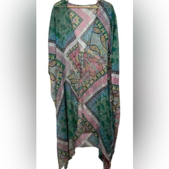 Zara Sheer Cardigan Long Line Boho Kimono Paisley Medium size - Picture 6 of 10